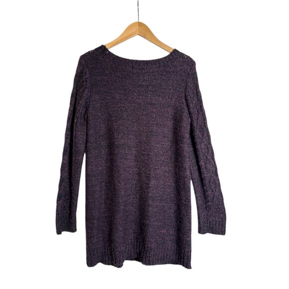 Foreign Exchange Women's Cable Knit Scoop Neck Tunic Sweater Size L Black Purple - Picture 5 of 6